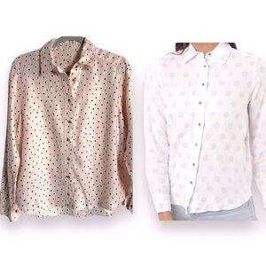 Pure Linen Pink Black Polka Dot Long Sleeve Shirt Size 12
